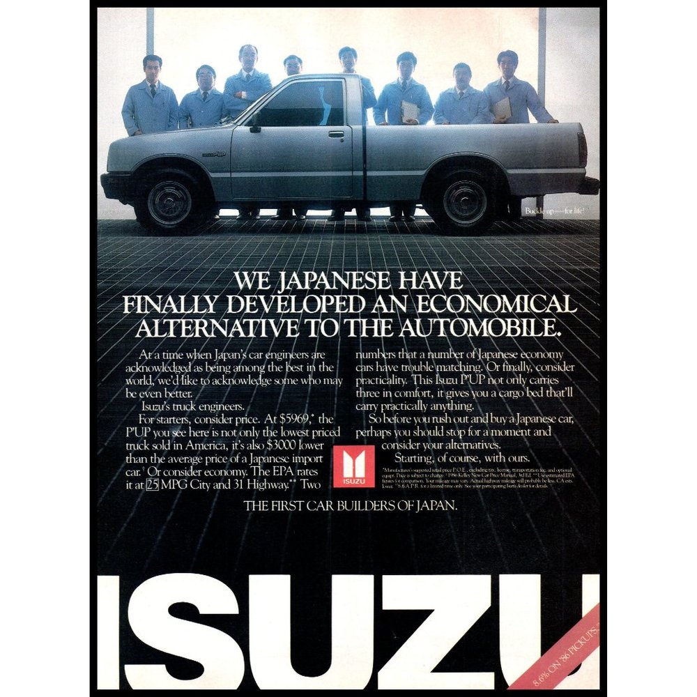 1986 Isuzu Pup Pickup Truck Vintage Print Ad Showroom Car Dealer Wall Art